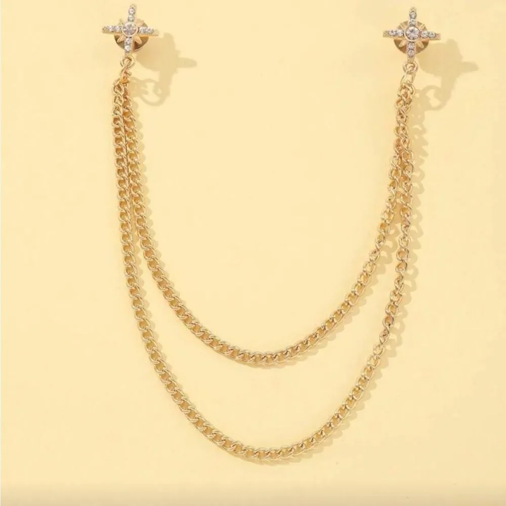 Gold Double Chain Brooch R171